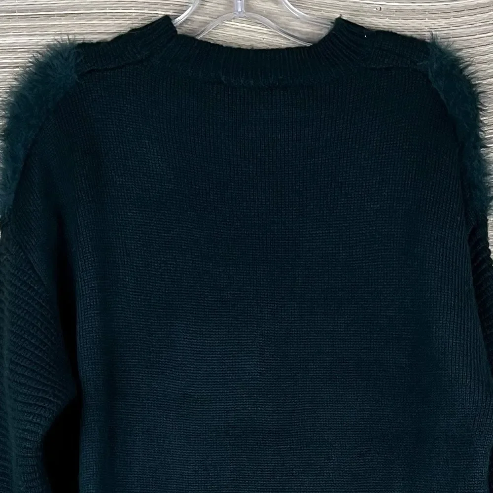 REVOLVE JOA Emerald Faux Fur Knit Sweater Pullover Crewneck Size M
